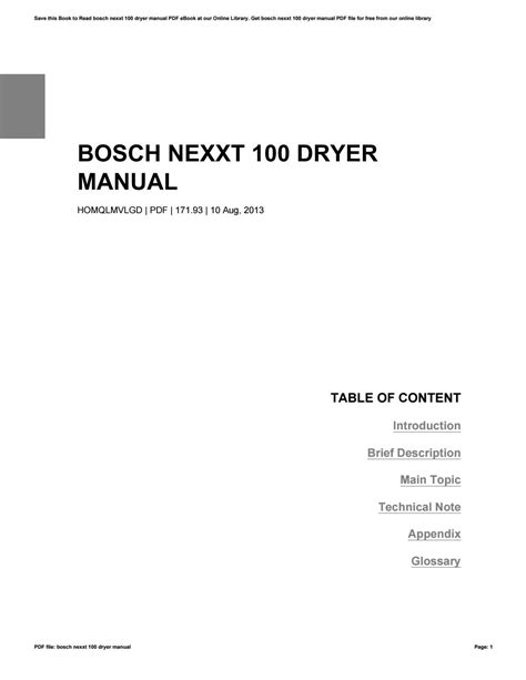 bosch nexxt 100 pdf manual